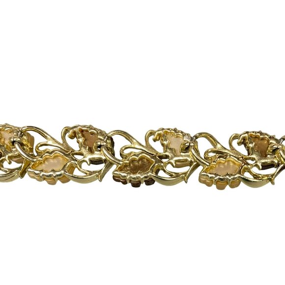 Vintage Thermoset Leaf Necklace Choker Gold Tone Brown Moonglow - Picture 4 of 5